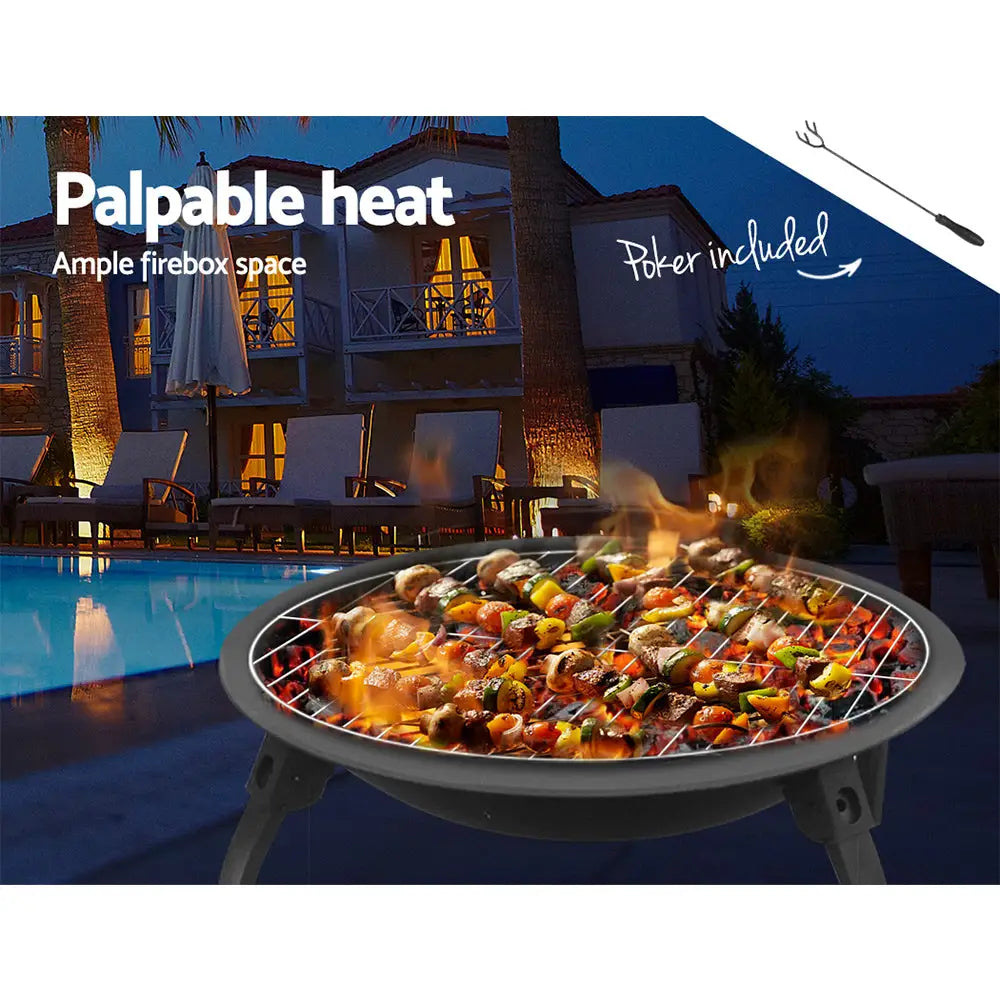 Fire Pit BBQ Charcoal Smoker Portable Outdoor Camping Pits Patio Fireplace 22’’ - Home & Garden > Firepits