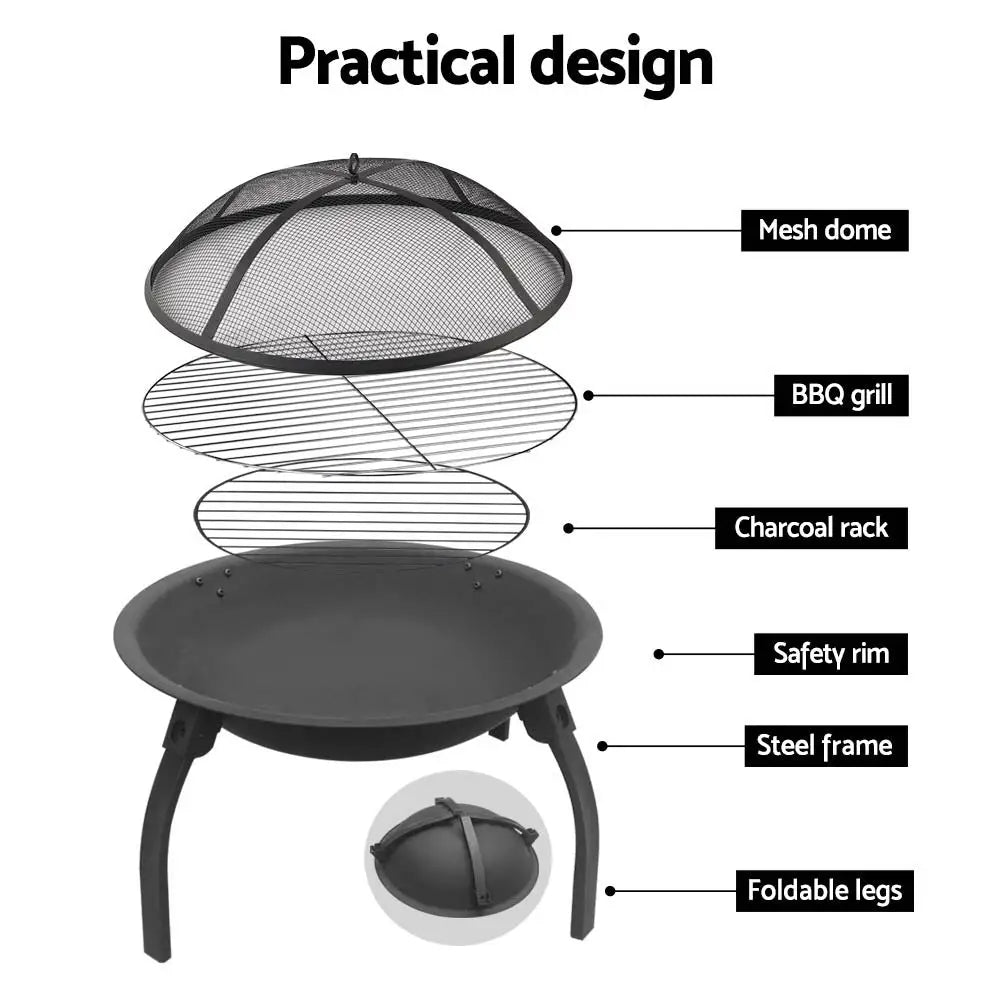 Fire Pit BBQ Charcoal Smoker Portable Outdoor Camping Pits Patio Fireplace 22’’ - Home & Garden > Firepits