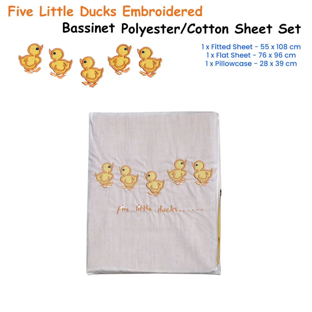 Five Little Ducks Embroidered Polyester Cotton Bassinet Size Sheet Set - Home & Garden > Bedding > Bed Sheets