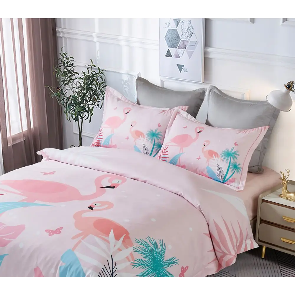 Flamingo Kids Quilt Cover Set - King Single Size - Home & Garden > Bedding