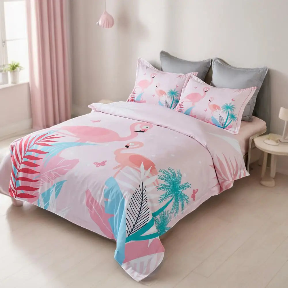 Flamingo Kids Quilt Cover Set - King Single Size - Home & Garden > Bedding