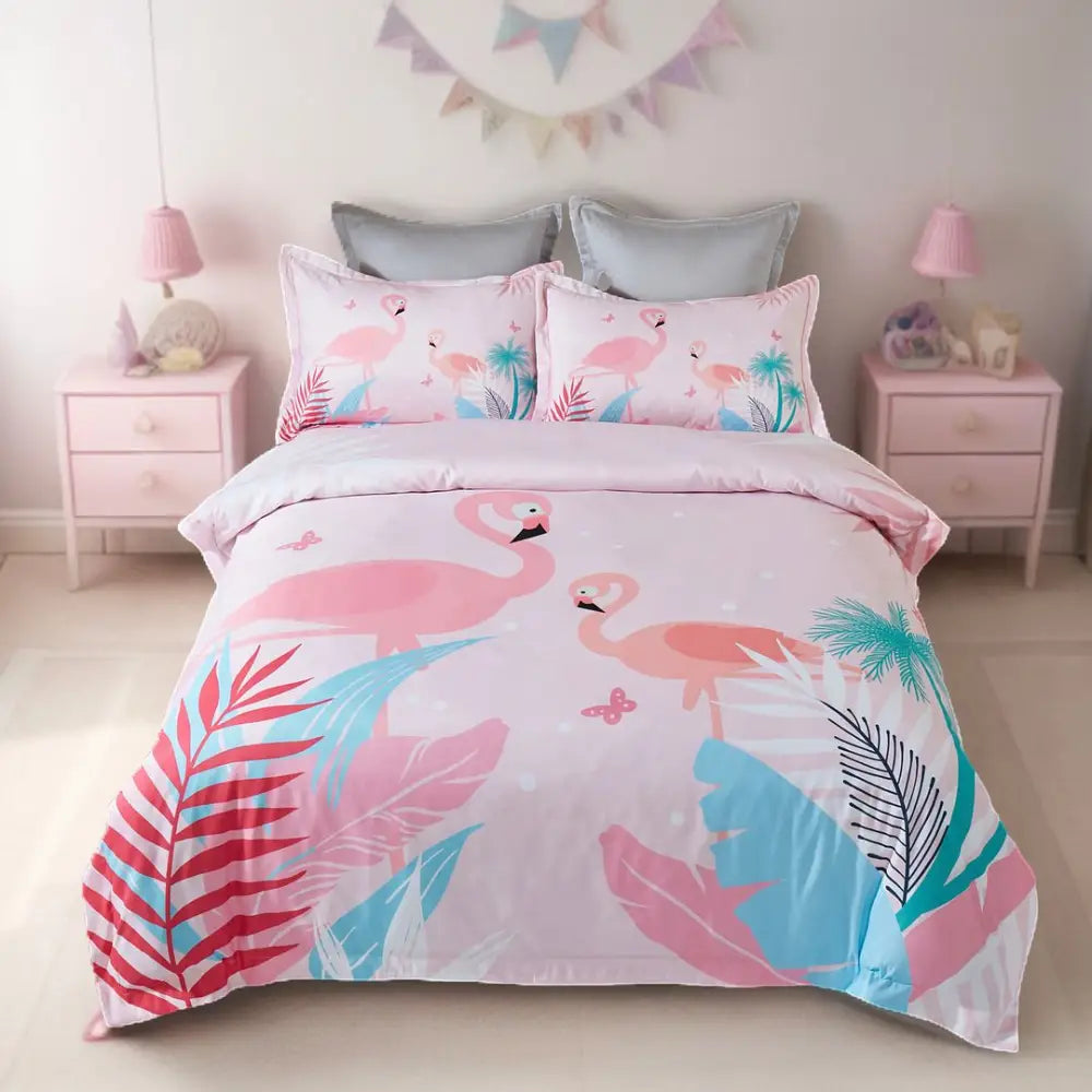 Flamingo Kids Quilt Cover Set - King Single Size - Home & Garden > Bedding