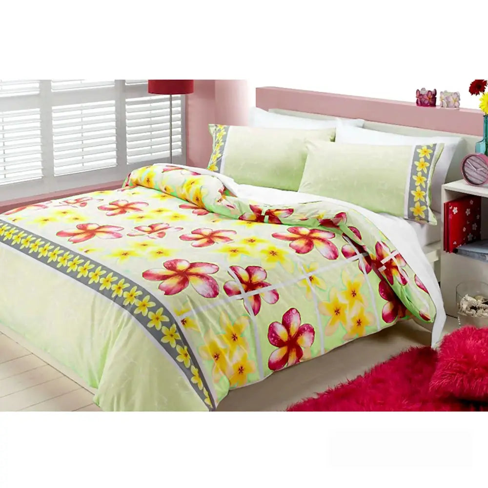 Floating Frangipani Quilt Cover Set Apple Green Single - Home & Garden > Bedding