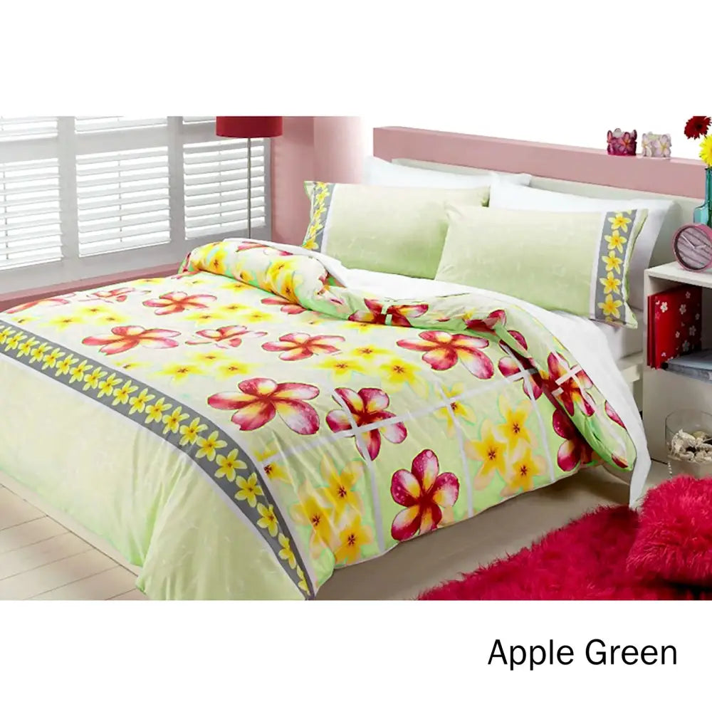 Floating Frangipani Quilt Cover Set Apple Green Single - Home & Garden > Bedding