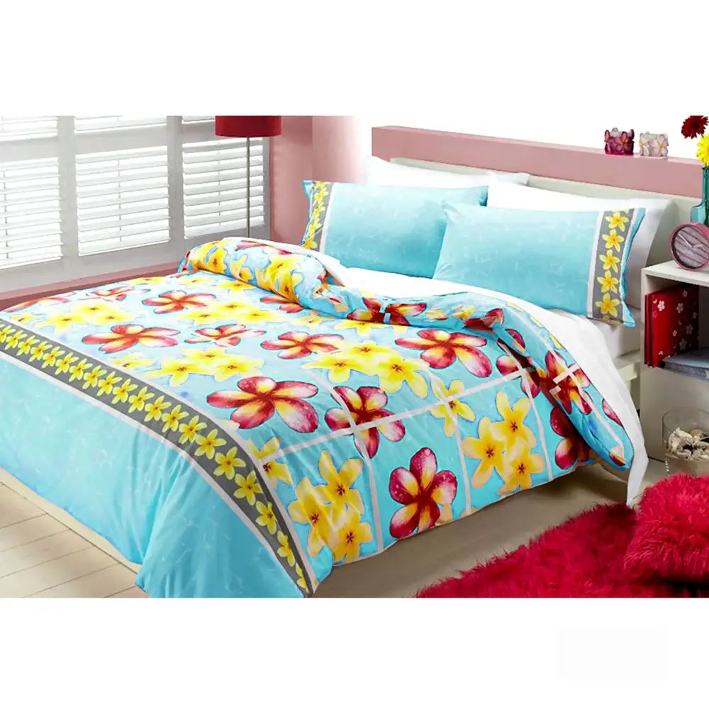 Floating Frangipani Quilt Cover Set Aqua Single - Home & Garden > Bedding
