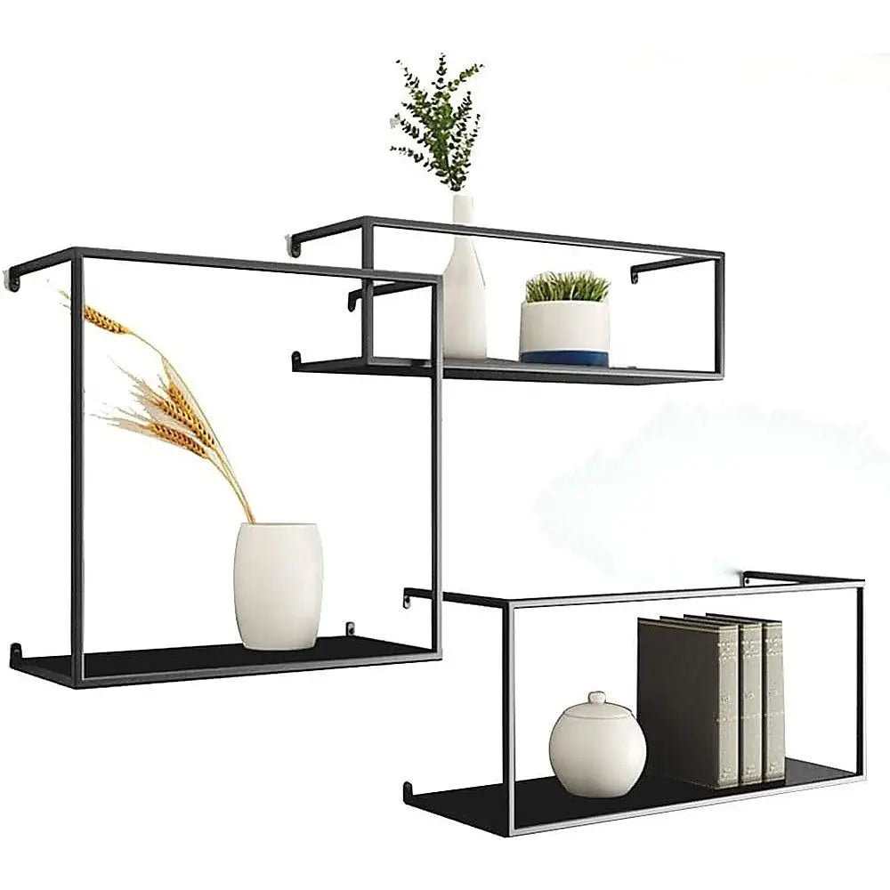 Floating Shelves Retro Industrial Ledge Black Metal Display Stand - Furniture > Office