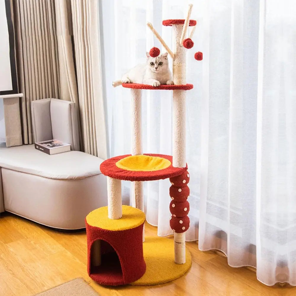 Floofi 130cm Tanghulu Plush Cat Condo Cat Tree Red Yellow - Pet Care > Toys > Cat Toys