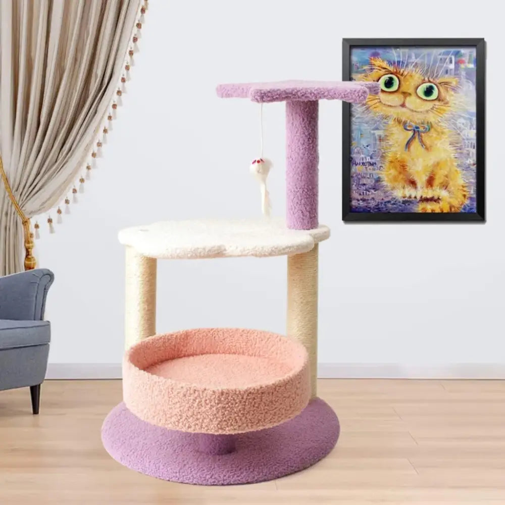 Floofi 61cm Galaxy Plush Scratching Post Cat Tree Pink Purple - Home & Garden > Wall Art > 3D Wall Art