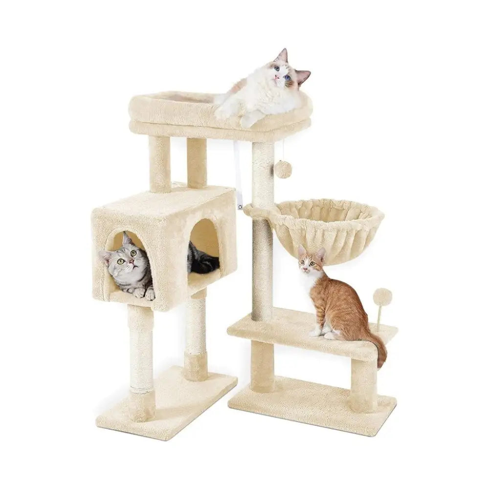 Floofi 97cm Adjustable Base Plush Cat Tree Beige - Pet Care > Dog Supplies > Dog Beds