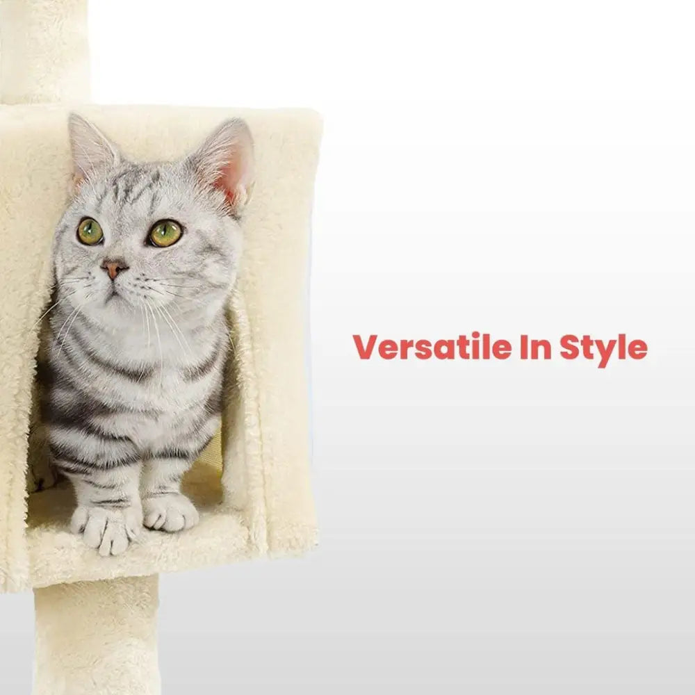 Floofi 97cm Adjustable Base Plush Cat Tree Beige - Pet Care > Dog Supplies > Dog Beds