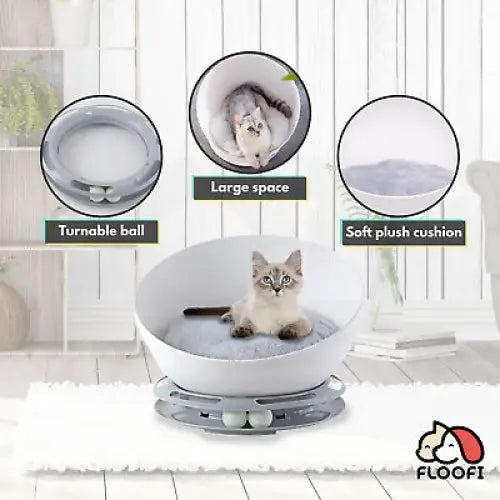 Floofi Cat Bed 2 in 1 With Turntable Toy (Grey) - Pet Care > Toys > Cat Toys