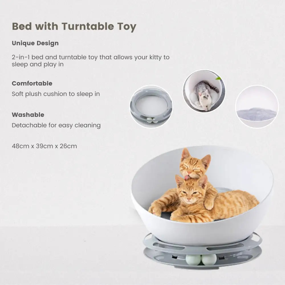 Floofi Cat Bed 2 in 1 With Turntable Toy (Grey) - Pet Care > Toys > Cat Toys