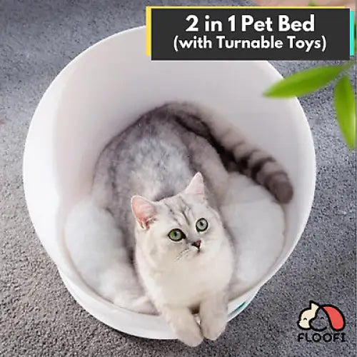 Floofi Cat Bed 2 in 1 With Turntable Toy (Grey) - Pet Care > Toys > Cat Toys