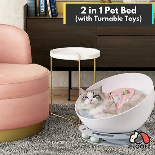 Floofi Cat Bed 2 in 1 With Turntable Toy (Grey) - Pet Care > Toys > Cat Toys