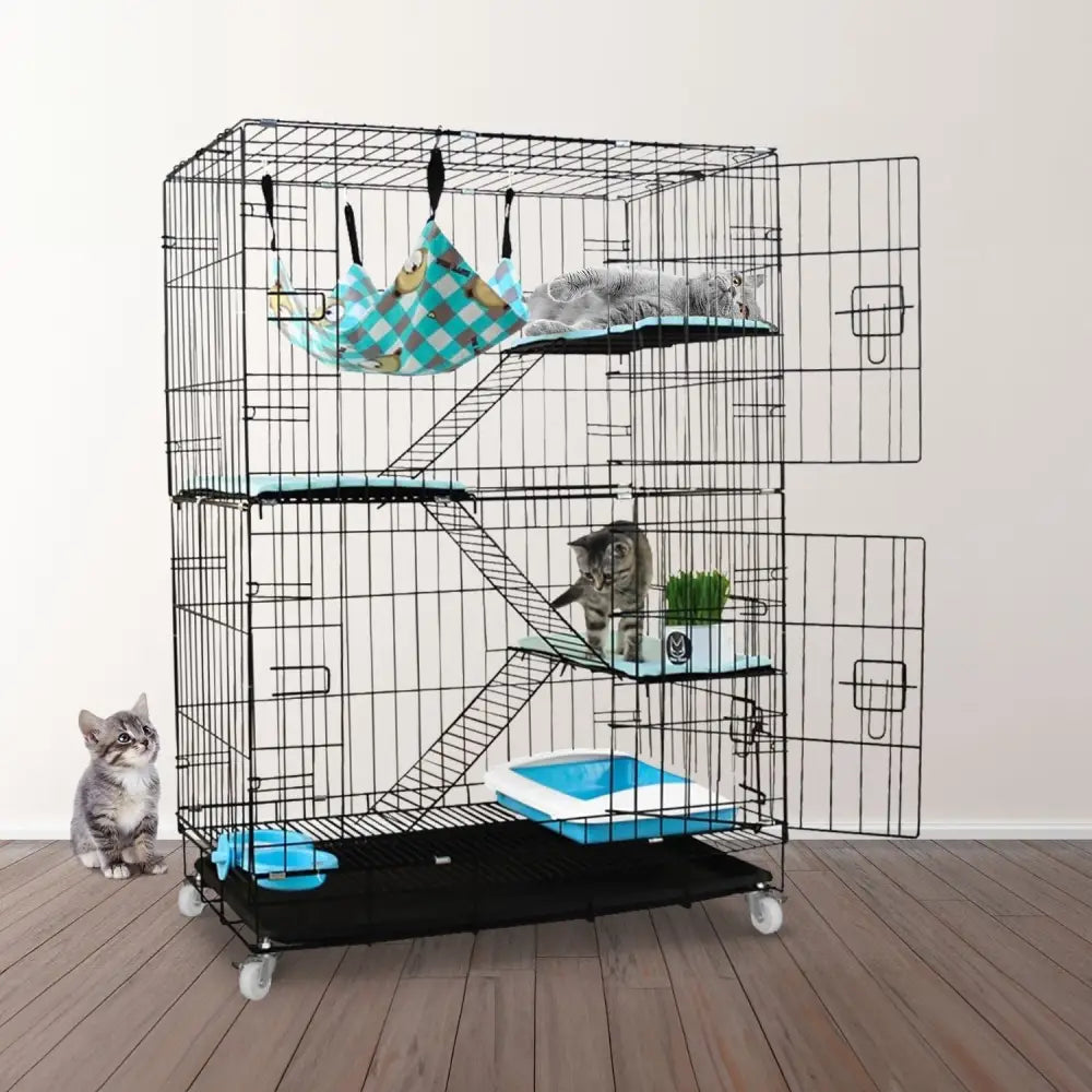 FLOOFI Four-Level Pet Rabbit Bird Cage with Hammock (Black) - Pet Care > Bird > Bird Cages & Stands