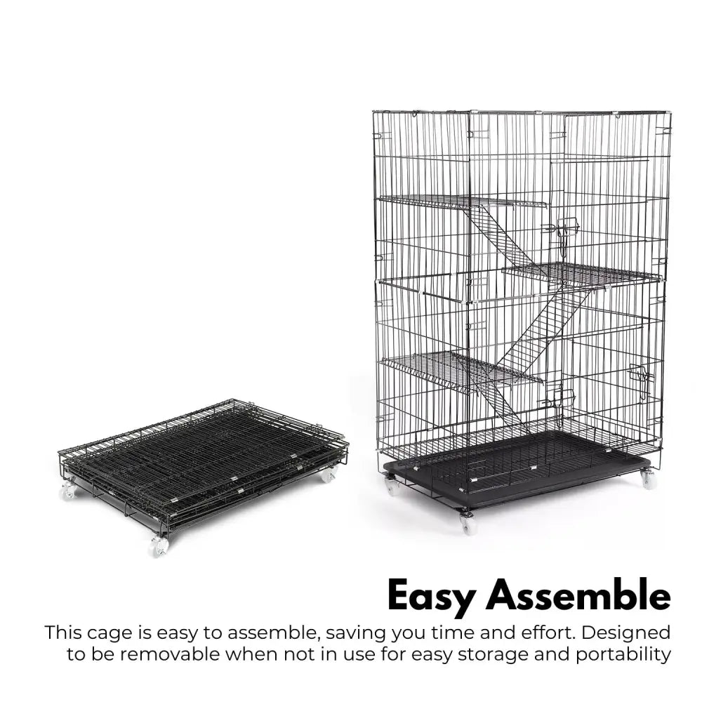 FLOOFI Four-Level Pet Rabbit Bird Cage with Hammock (Black) - Pet Care > Bird > Bird Cages & Stands