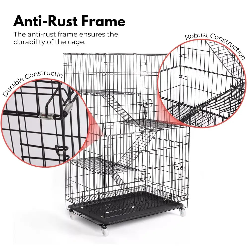 FLOOFI Four-Level Pet Rabbit Bird Cage with Hammock (Black) - Pet Care > Bird > Bird Cages & Stands