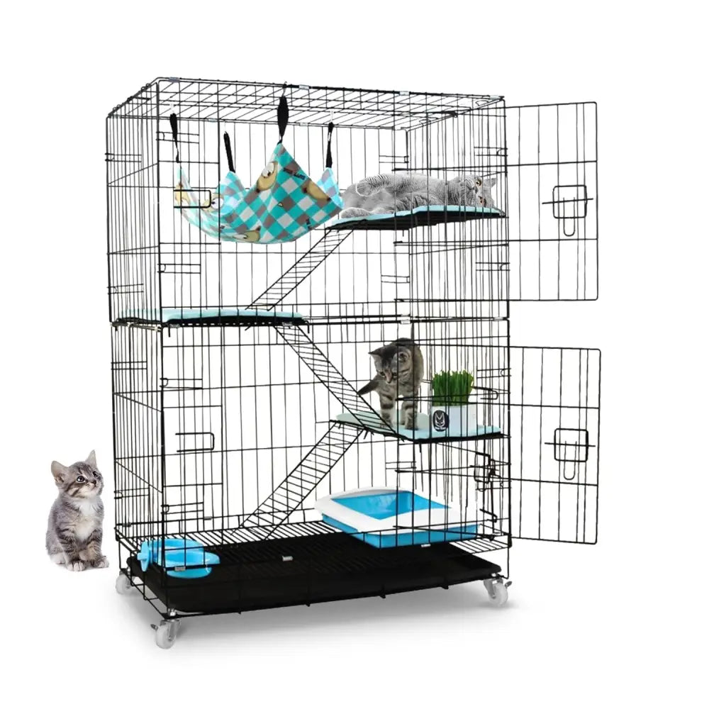 FLOOFI Four-Level Pet Rabbit Bird Cage with Hammock (Black) - Pet Care > Bird > Bird Cages & Stands
