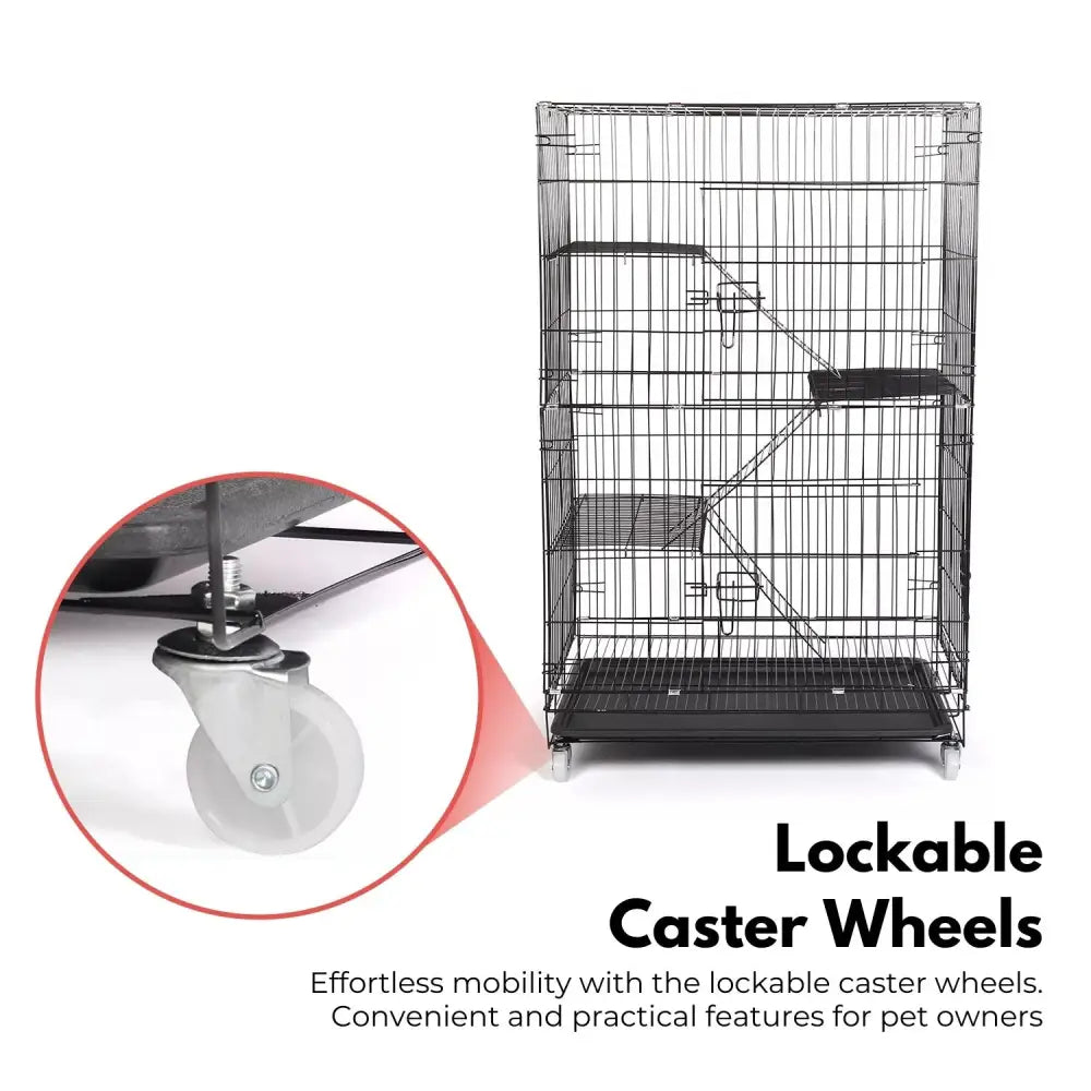 FLOOFI Four-Level Pet Rabbit Bird Cage with Hammock (Black) - Pet Care > Bird > Bird Cages & Stands