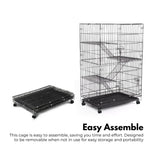 FLOOFI Three-Level Pet Rabbit Bird Cage with Hammock (Black) - Pet Care > Bird > Bird Cages & Stands
