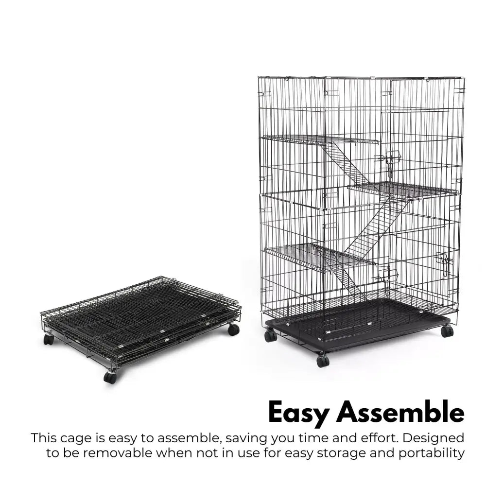 FLOOFI Three-Level Pet Rabbit Bird Cage with Hammock (Black) - Pet Care > Bird > Bird Cages & Stands