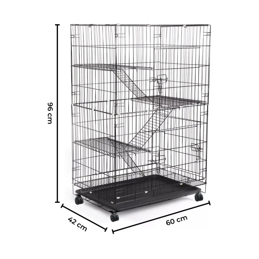 FLOOFI Three-Level Pet Rabbit Bird Cage with Hammock (Black) - Pet Care > Bird > Bird Cages & Stands