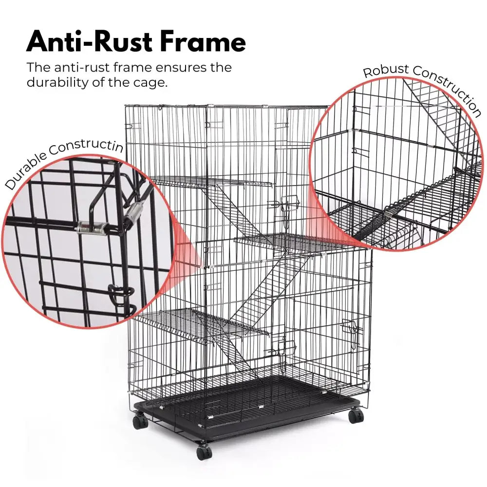 FLOOFI Three-Level Pet Rabbit Bird Cage with Hammock (Black) - Pet Care > Bird > Bird Cages & Stands
