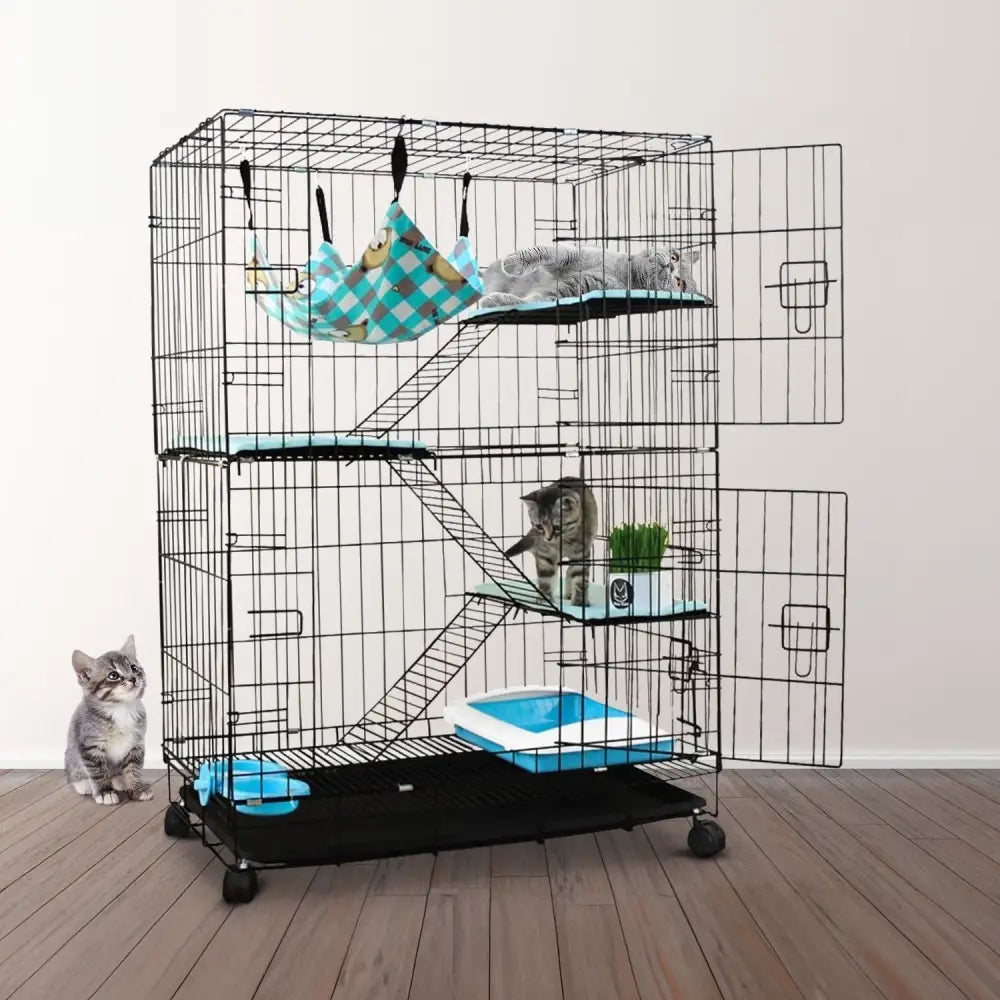 FLOOFI Three-Level Pet Rabbit Bird Cage with Hammock (Black) - Pet Care > Bird > Bird Cages & Stands