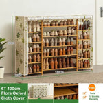 Flora Cover Six Tier Oxford Cloth Covered Tower Bamboo Wooden Shoe Rack Boot Shelf Stand Storage Organizer - Home &