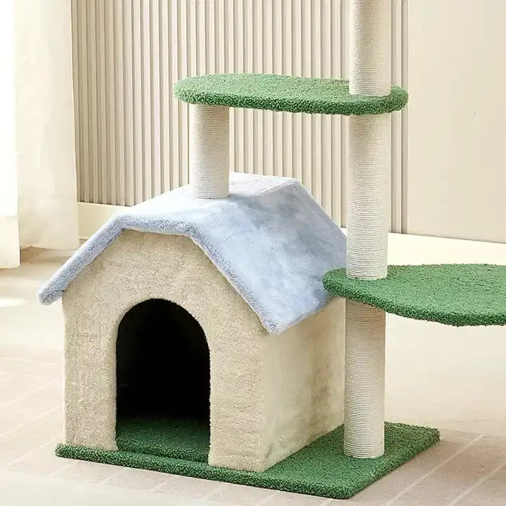 Floral Cat Tree with Cozy Hideaway and Scratching Posts (55x38x92 cm) - Pet Care > Cat Supplies > Cat Furniture