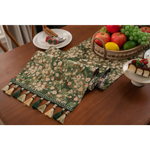 Floral Table Runner with Tassels - Jacquard Green Farmhouse Style (33x220cm) - Home & Garden > Decor > Vases & Table