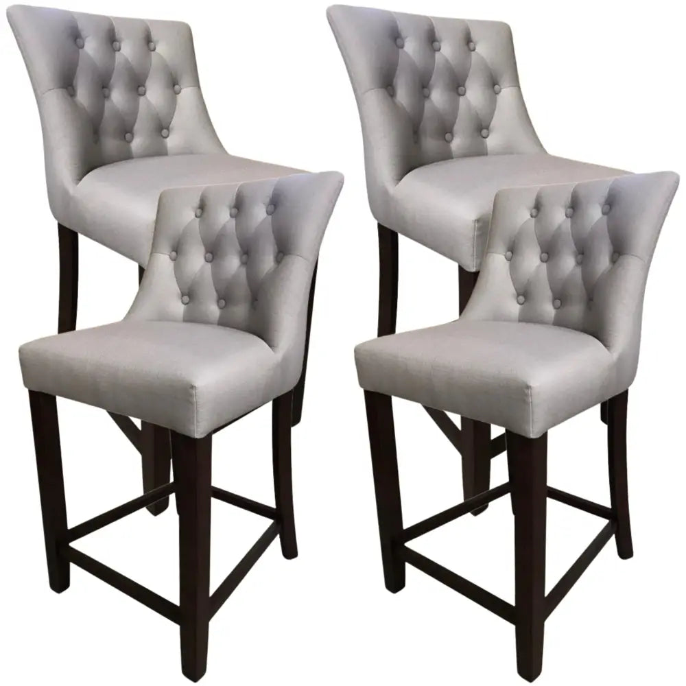 Florence 4pc High Fabric Dining Chair Bar Stool French Provincial Solid Timber - Furniture > Dining