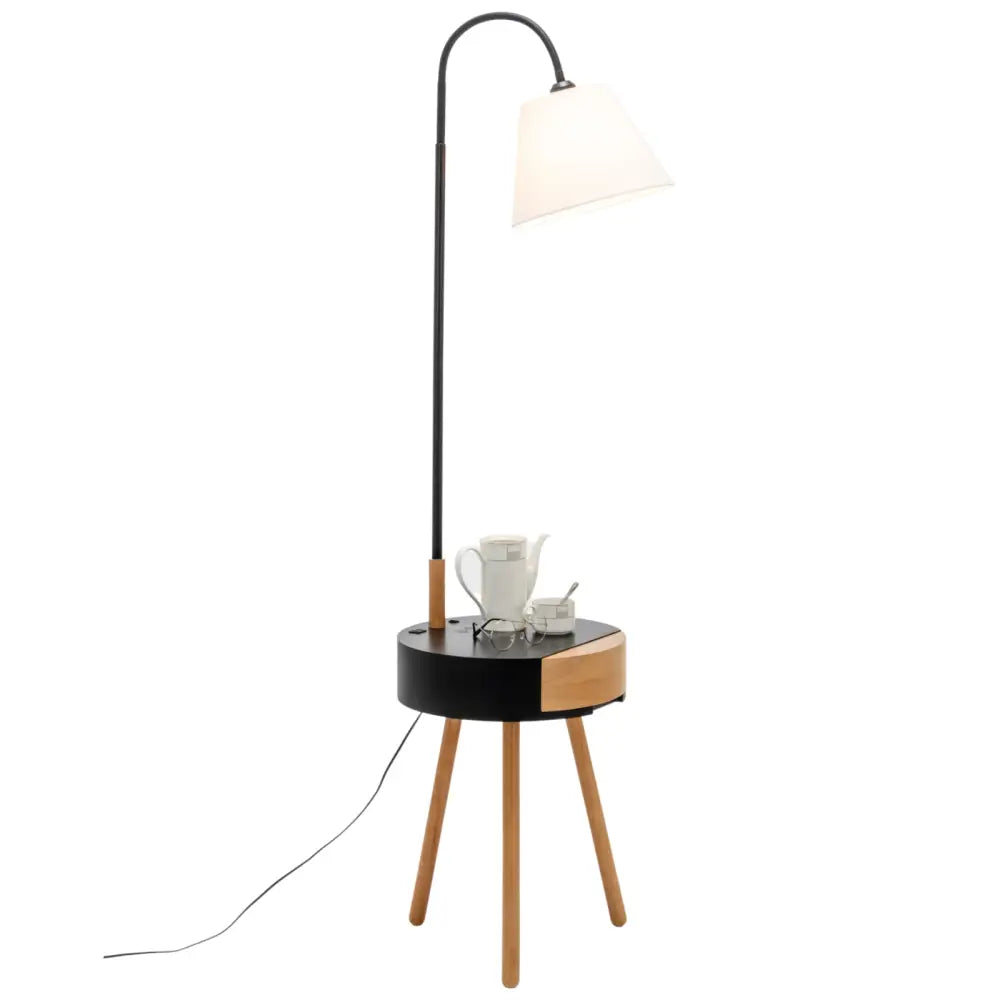 Florence Tripod Lamp Shelf Storage Drawer Bed Side Table Light w/ USB Charger - Home & Garden > Lighting > Floor Lamps