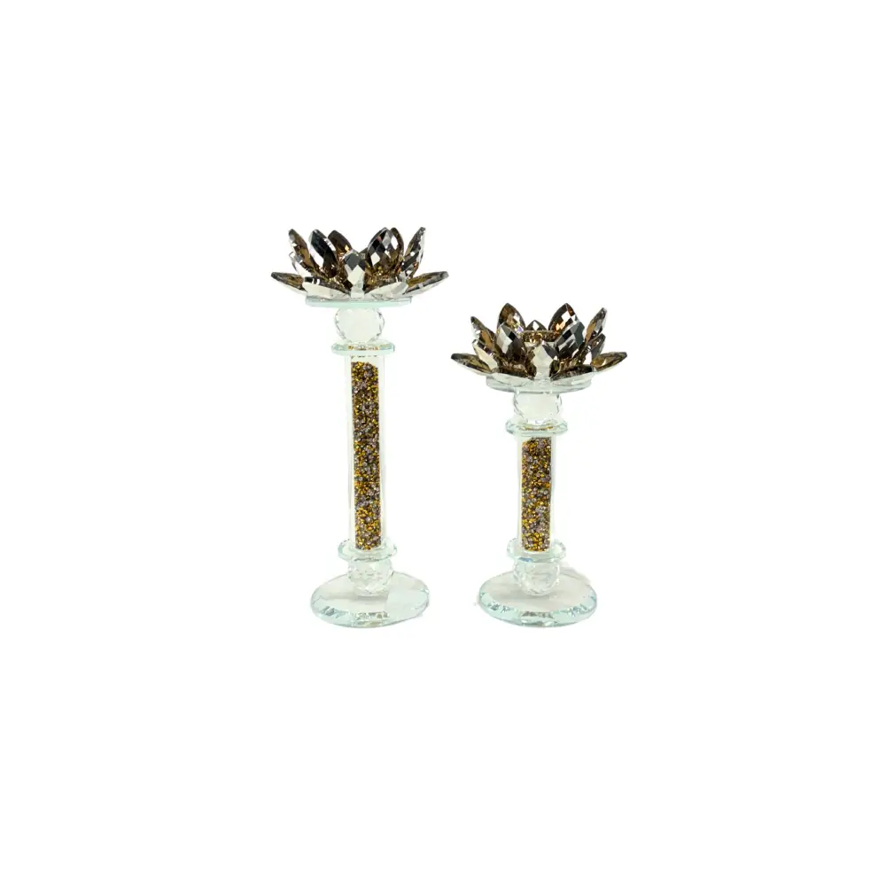 Flower Gold Crystal Candle Holder - Set of 2 - Home & Garden > Decor > Vases & Table Decor