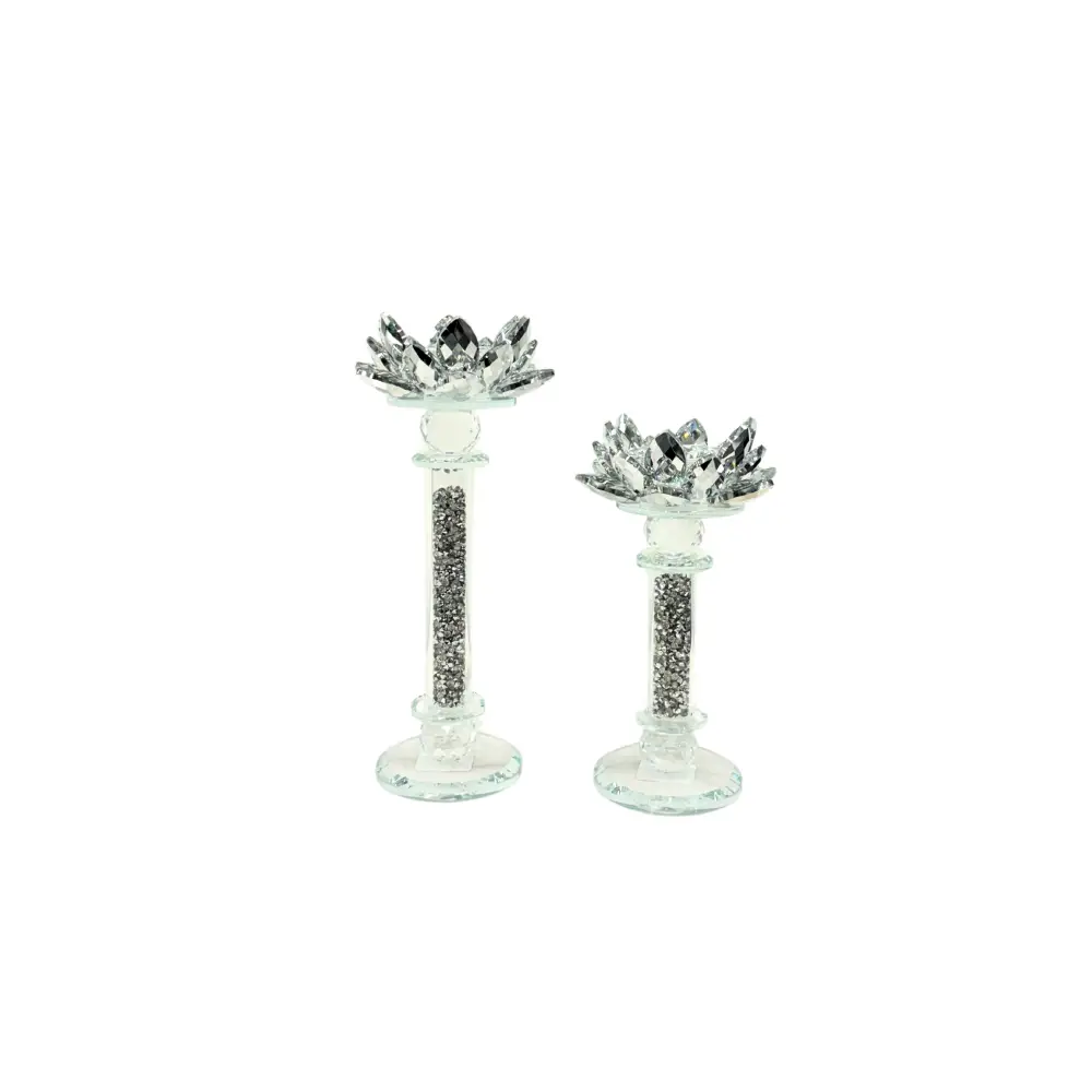 Flower Silver Crystal Candle Holder - Set of 2 - Home & Garden > Decor > Vases & Table Decor