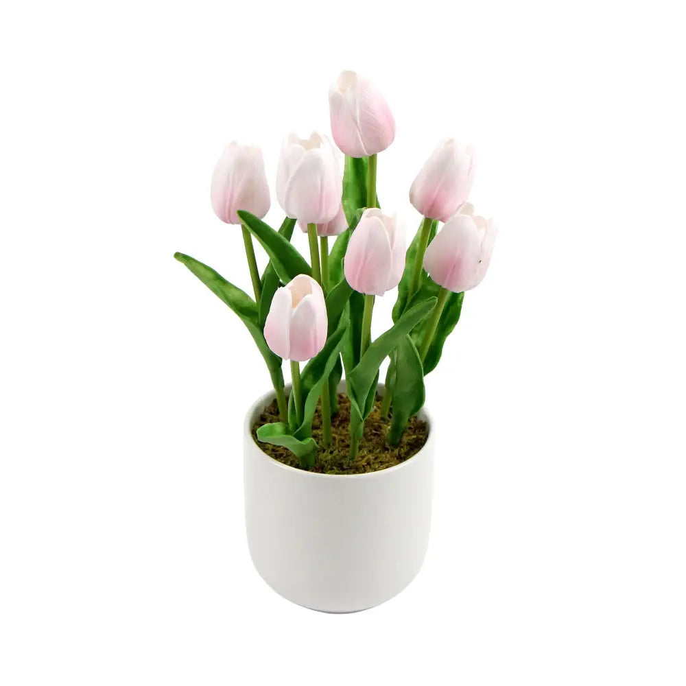 Flowering Pink Artificial Tulip Plant Arrangement With Ceramic Bowl 35cm - Home & Garden > Artificial Plants