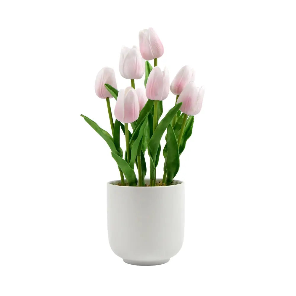 Flowering Pink Artificial Tulip Plant Arrangement With Ceramic Bowl 35cm - Home & Garden > Artificial Plants