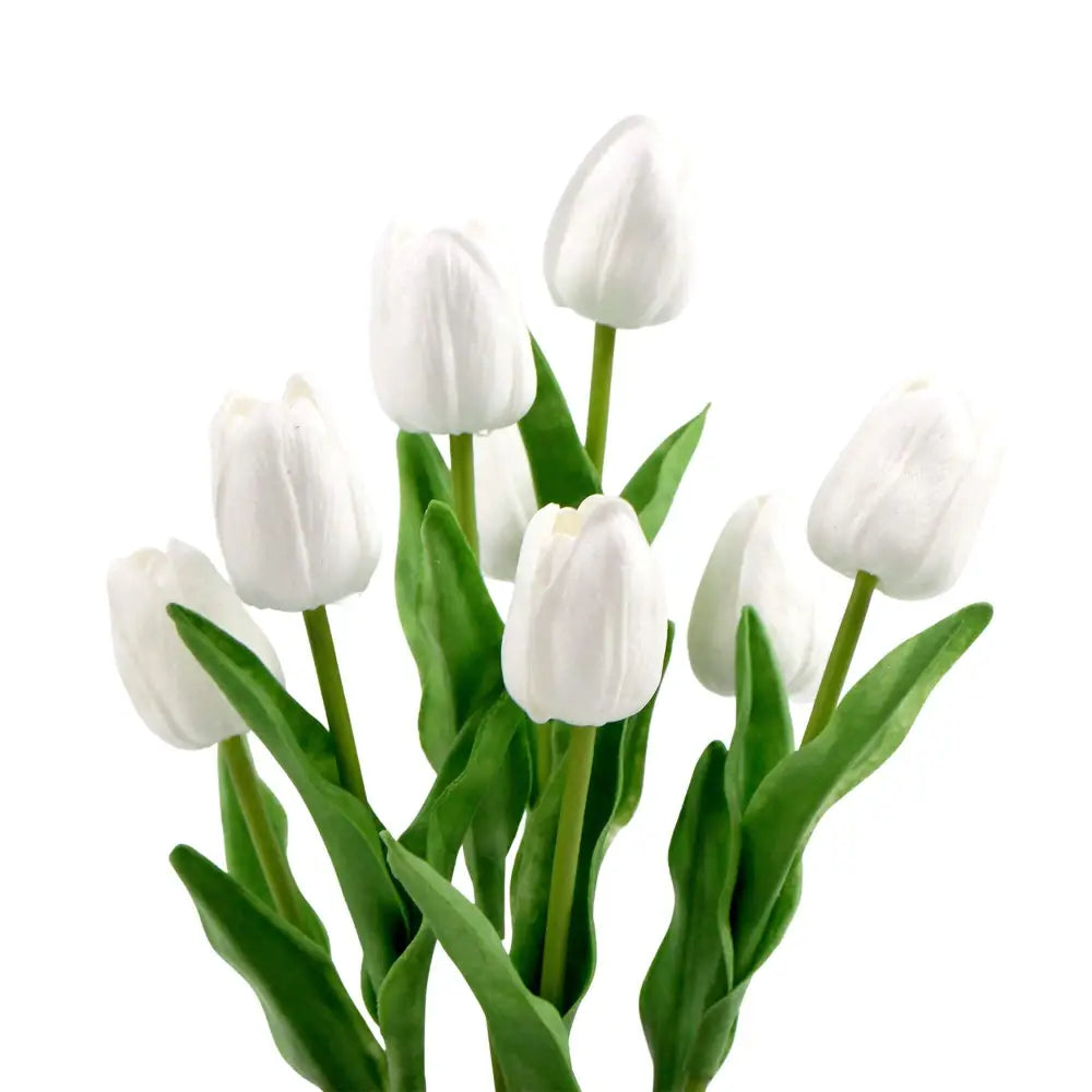 Flowering White Artificial Tulip Plant Arrangement With Ceramic Bowl 35cm - Home & Garden > Artificial Plants