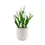 Flowering White Artificial Tulip Plant Arrangement With Ceramic Bowl 35cm - Home & Garden > Artificial Plants