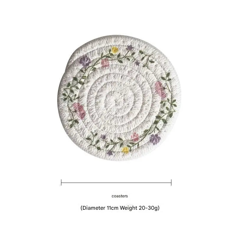 (Flowers) Cotton Rope Woven Placemats - Set of 5 11cm Diameter Heat Resistant Kitchen Decor - Home & Garden >