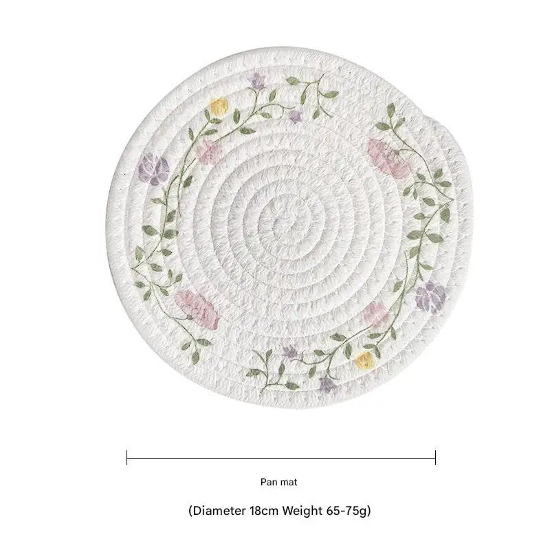 (Flowers) Cotton Rope Woven Placemats - Set of 5 18cm Diameter Heat Resistant Kitchen Decor - Home & Garden >