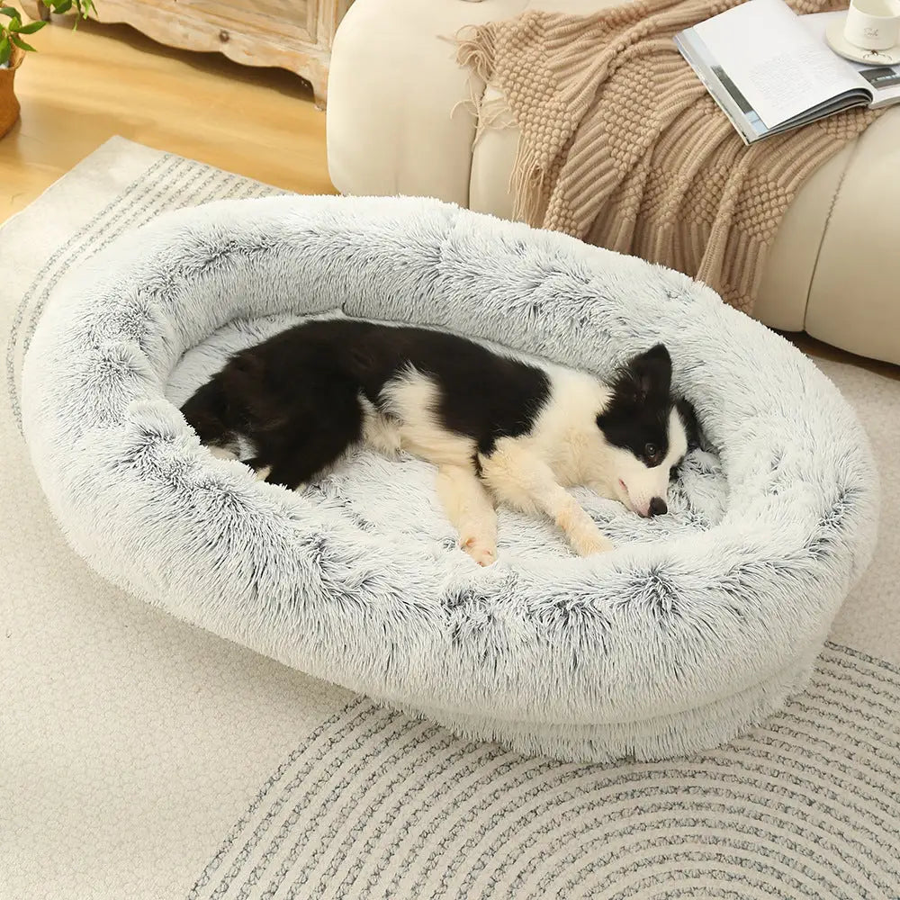 Fluffy Donut-Shaped Pet Bed- Soft Cozy and Anti-Anxiety for Dogs and Cats Machine Washable Gradient Gray Size:S