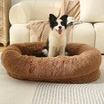 Fluffy Donut-Shaped Pet Bed- Soft Cozy and Anti-Anxiety for Dogs and Cats Machine Washable khaki Size:S 60*15*18cm