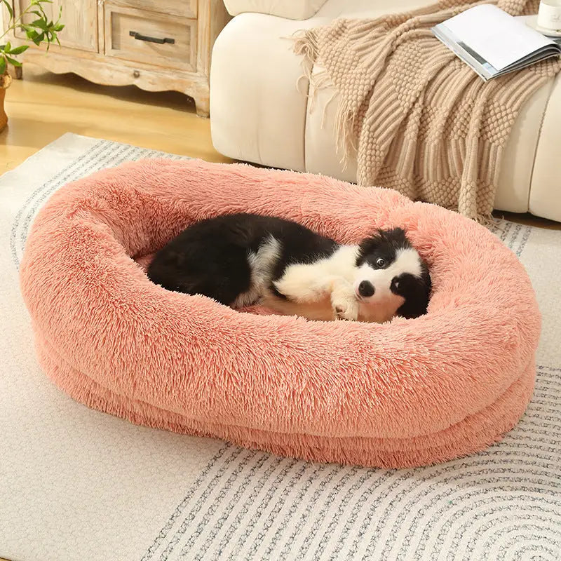 Fluffy Donut-Shaped Pet Bed- Soft Cozy and Anti-Anxiety for Dogs and Cats Machine Washable blush pink Size:L 90*65*20cm