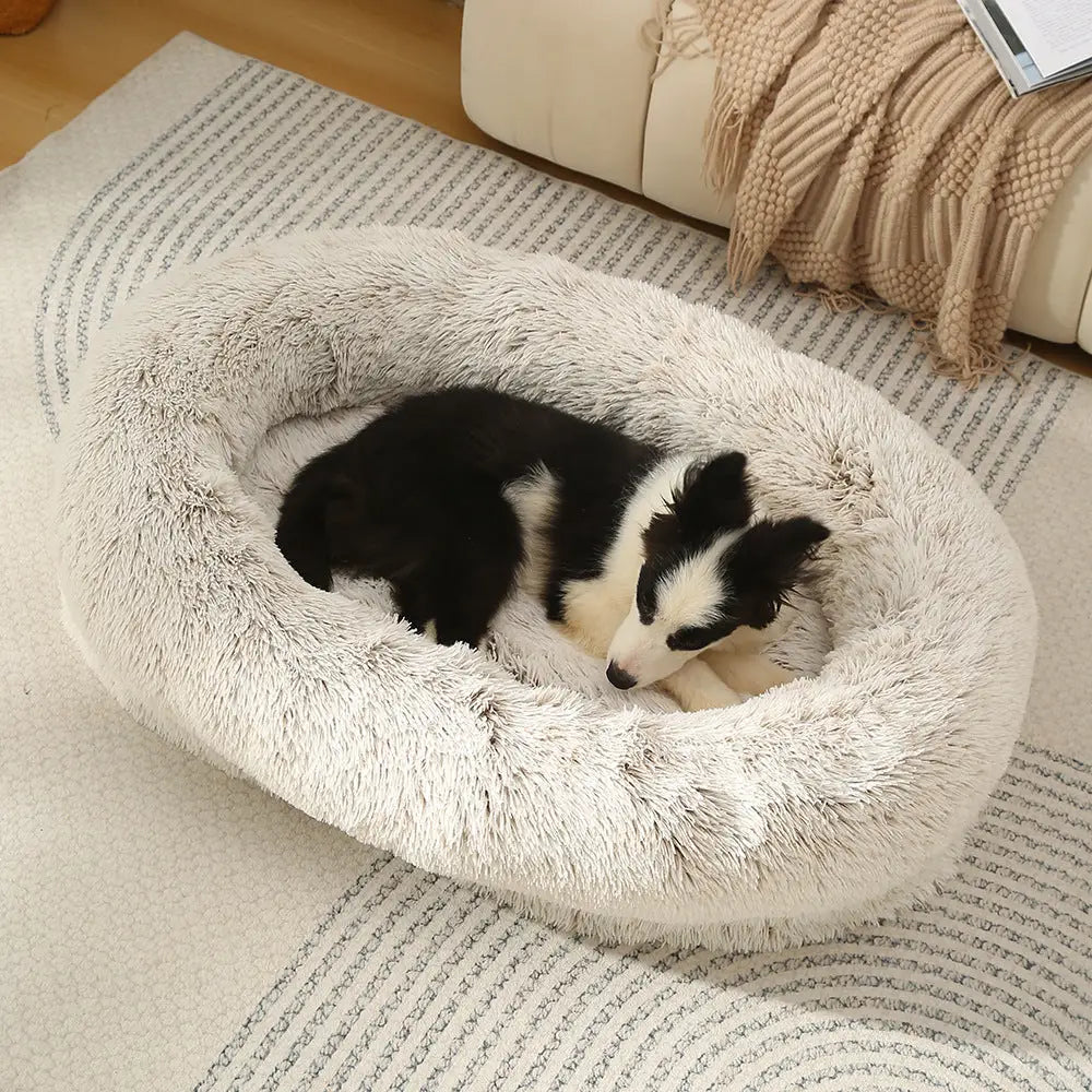 Fluffy Donut-Shaped Pet Bed- Soft Cozy and Anti-Anxiety for Dogs and Cats Machine Washable Gradient Coffee Size:M