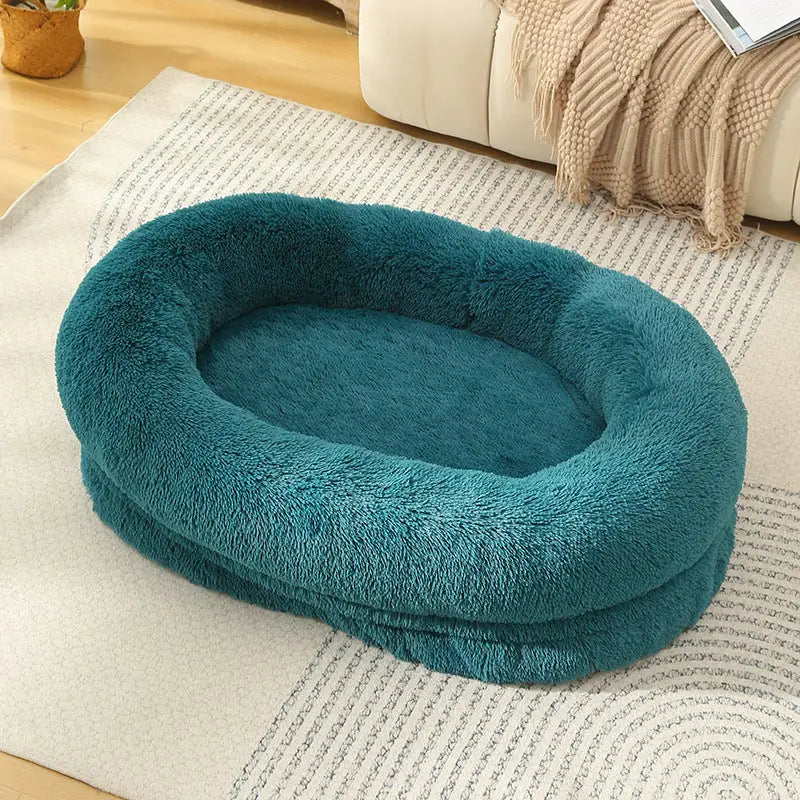 Fluffy Donut-Shaped Pet Bed- Soft Cozy and Anti-Anxiety for Dogs and Cats Machine Washable cyan blue Size:S 60*15*18cm