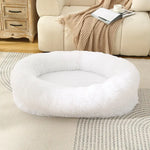 Fluffy Donut-Shaped Pet Bed- Soft Cozy and Anti-Anxiety for Dogs and Cats Machine Washable White Size:L 90*65*20cm
