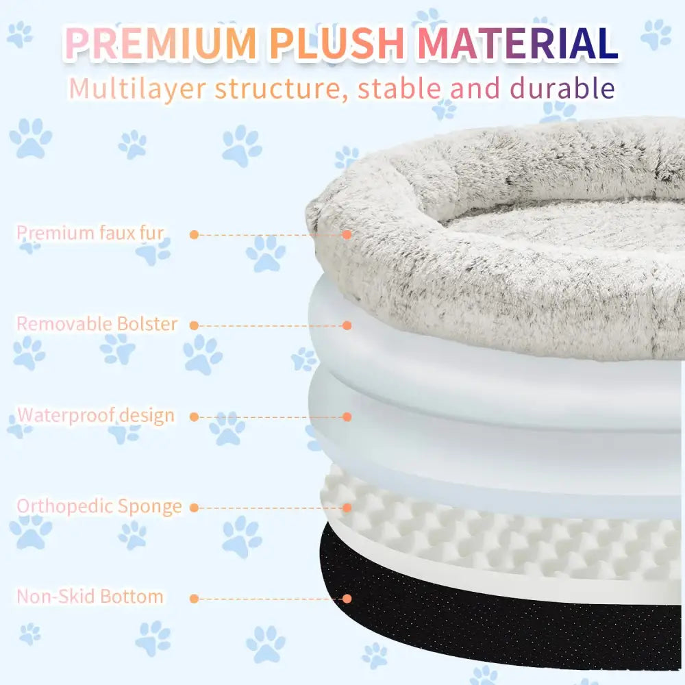 Fluffy Donut-Shaped Pet Bed- Soft Cozy and Anti-Anxiety for Dogs and Cats Machine Washable Gradient Gray Size:S