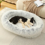 Fluffy Donut-Shaped Pet Bed- Soft Cozy and Anti-Anxiety for Dogs and Cats Machine Washable Gradient Gray Size:L