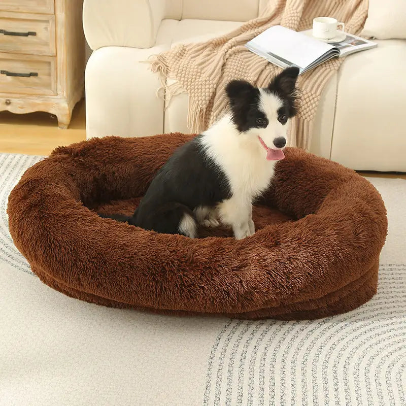Fluffy Donut-Shaped Pet Bed- Soft Cozy and Anti-Anxiety for Dogs and Cats Machine Washable Coffee Size:S 60*15*18cm